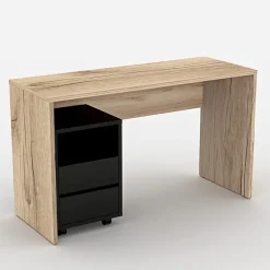 Garnero Arredamenti Scrivanie Per Ragazzi|Scrivanie Ufficio-Scrivania ufficio moderna 130x50cm cassettiera rovere Callum Rovere - Nero opaco