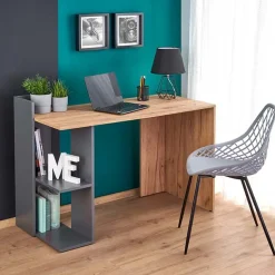 Garnero Arredamenti Scrivanie Per Ragazzi|Scrivanie Ufficio-Scrivania ufficio moderna 122/57cm rovere antracite Lauren Gihome® Rovere - Antracite