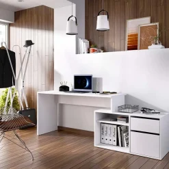 Garnero Arredamenti Scrivanie Per Ragazzi|Scrivanie Ufficio-Scrivania ufficio salvaspazio moderna 230x51cm Teddy Bianco Opaco