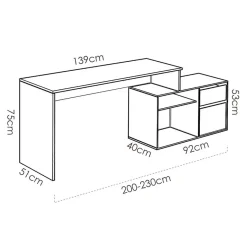 Garnero Arredamenti Scrivanie Per Ragazzi|Scrivanie Ufficio-Scrivania ufficio salvaspazio 230x51cm rovere grafite Teddy Rovere - Grafite