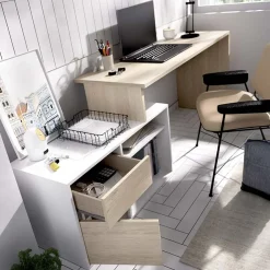 Garnero Arredamenti Scrivanie Per Ragazzi|Scrivanie Ufficio-Scrivania ufficio salvaspazio 230x51cm rovere bianco lucido Teddy Rovere - Bianco Lucido