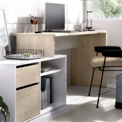 Garnero Arredamenti Scrivanie Per Ragazzi|Scrivanie Ufficio-Scrivania ufficio salvaspazio 230x51cm rovere bianco lucido Teddy Rovere - Bianco Lucido