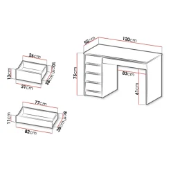 Garnero Arredamenti Scrivanie Per Ragazzi|Scrivanie Ufficio-Scrivania ufficio 120x75cm 5 cassetti Blackpool Bianco Opaco
