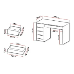 Garnero Arredamenti Scrivanie Per Ragazzi|Scrivanie Ufficio-Scrivania ufficio 120x75cm 5 cassetti nero Blackpool Nero Opaco
