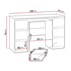 Garnero Arredamenti Scrivanie Per Ragazzi|Scrivanie Ufficio-Scrivania ufficio 130x76cm 6 cassetti bianco Salford