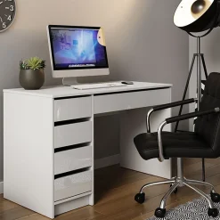 Garnero Arredamenti Scrivanie Per Ragazzi|Scrivanie Ufficio-Scrivania ufficio 120x75cm 5 cassetti Blackpool Bianco Lucido