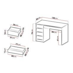 Garnero Arredamenti Scrivanie Per Ragazzi|Scrivanie Ufficio-Scrivania ufficio 120x75cm 5 cassetti Blackpool Bianco Lucido