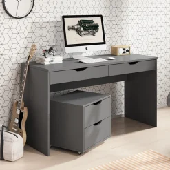 Garnero Arredamenti Scrivanie Per Ragazzi|Scrivanie Ufficio-Scrivania ufficio 138x76cm con cassetti grigia Merlo Grigio