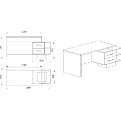 Garnero Arredamenti Scrivanie Ufficio|Scrivanie Ufficio-Scrivania ufficio 148x60cm con cassettiera rovere antracite lucido Time Y