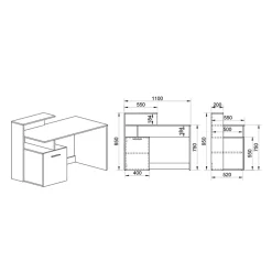 Garnero Arredamenti Scrivanie Per Ragazzi|Scrivanie Ufficio-Scrivania ufficio 110x95cm con mobile contenitore grigio rovere chiaro Aldeia