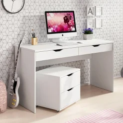 Garnero Arredamenti Scrivanie Per Ragazzi|Scrivanie Ufficio-Scrivania ufficio 138x76cm con cassetti bianca Merlo Bianco Opaco