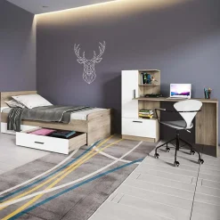 Garnero Arredamenti Scrivanie Per Ragazzi|Scrivanie Ufficio-Scrivania ufficio 150x120cm rovere naturale bianco opaco Paulo