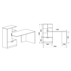 Garnero Arredamenti Scrivanie Per Ragazzi|Scrivanie Ufficio-Scrivania ufficio 150x120cm rovere naturale bianco opaco Paulo