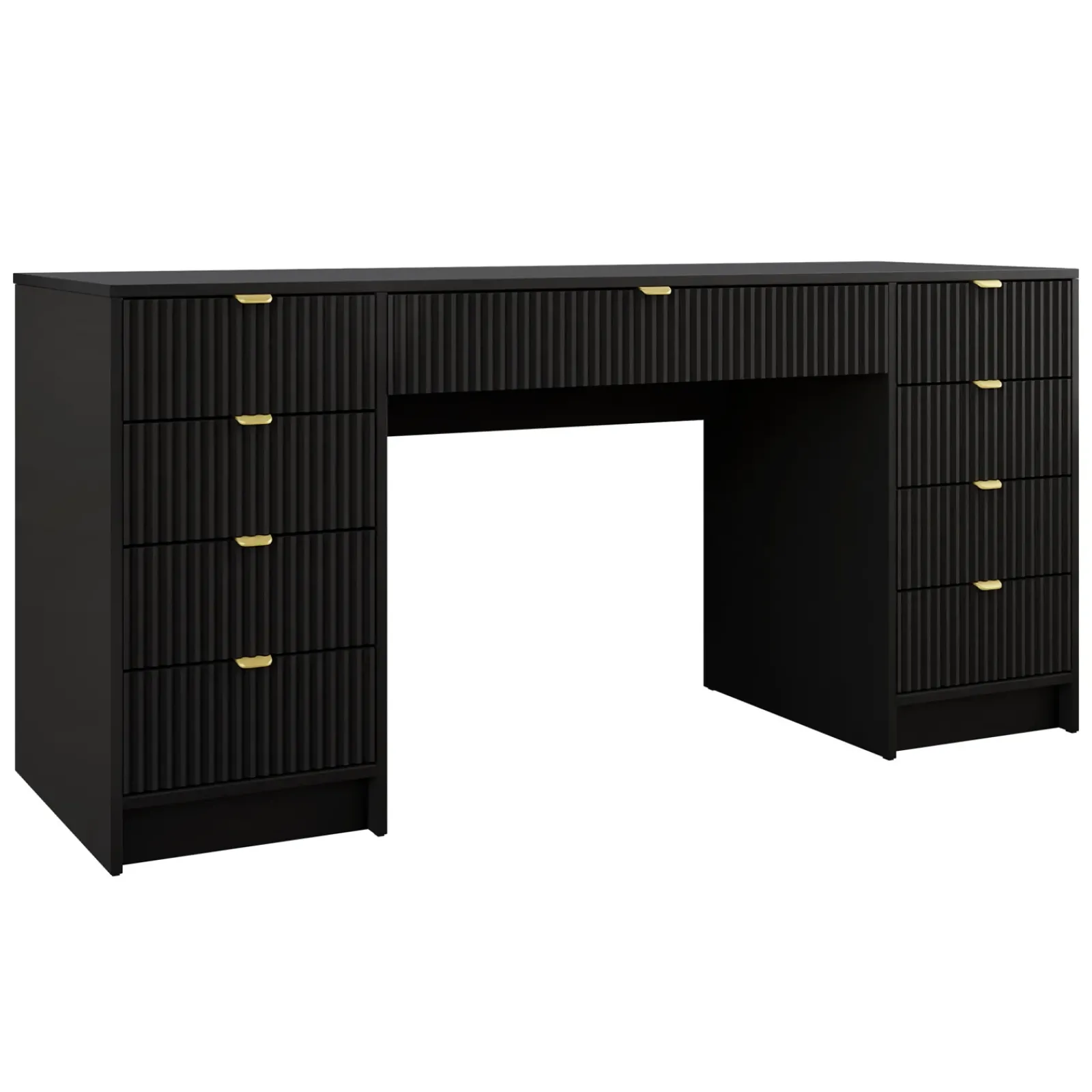 Garnero Arredamenti Toeletta Trucco|Scrivanie Ufficio-Scrivania 154x55cm con 9 cassetti cannettata Athena Nero