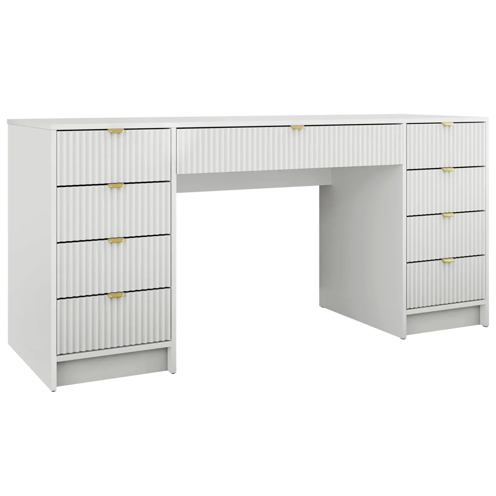 Garnero Arredamenti Toeletta Trucco|Scrivanie Ufficio-Scrivania 154x55cm con 9 cassetti cannettata Athena Bianco