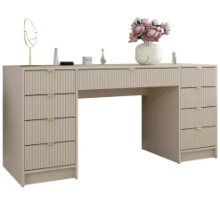 Garnero Arredamenti Toeletta Trucco|Scrivanie Ufficio-Scrivania 154x55cm con 9 cassetti cannettata Athena Beige