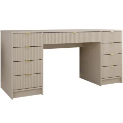 Garnero Arredamenti Toeletta Trucco|Scrivanie Ufficio-Scrivania 154x55cm con 9 cassetti cannettata Athena Beige
