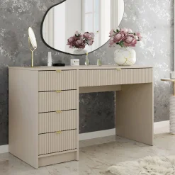 Garnero Arredamenti Toeletta Trucco|Scrivanie Ufficio-Scrivania 120x55cm con 5 cassetti cannettata Athena Beige