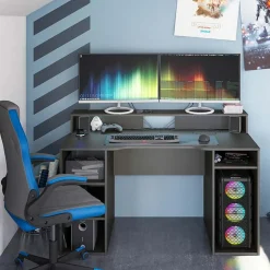 Garnero Arredamenti Scrivanie Per Ragazzi|Scrivanie Ufficio-Scrivania 136x67cm gaming salvaspazio grigio antracite Newton