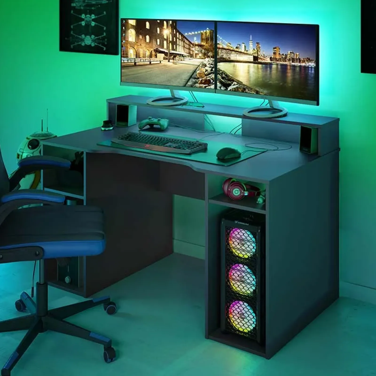 Garnero Arredamenti Scrivanie Per Ragazzi|Scrivanie Ufficio-Scrivania 136x67cm gaming salvaspazio grigio antracite Newton