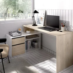 Garnero Arredamenti Scrivanie Per Ragazzi|Scrivanie Ufficio-Scrivania 139x92cm ufficio angolare bianco lucido rovere Teddy Rovere - Bianco Lucido