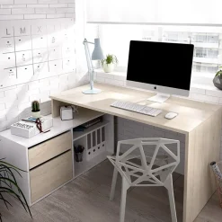 Garnero Arredamenti Scrivanie Per Ragazzi|Scrivanie Ufficio-Scrivania 139x92cm ufficio angolare bianco lucido rovere Teddy Rovere - Bianco Lucido