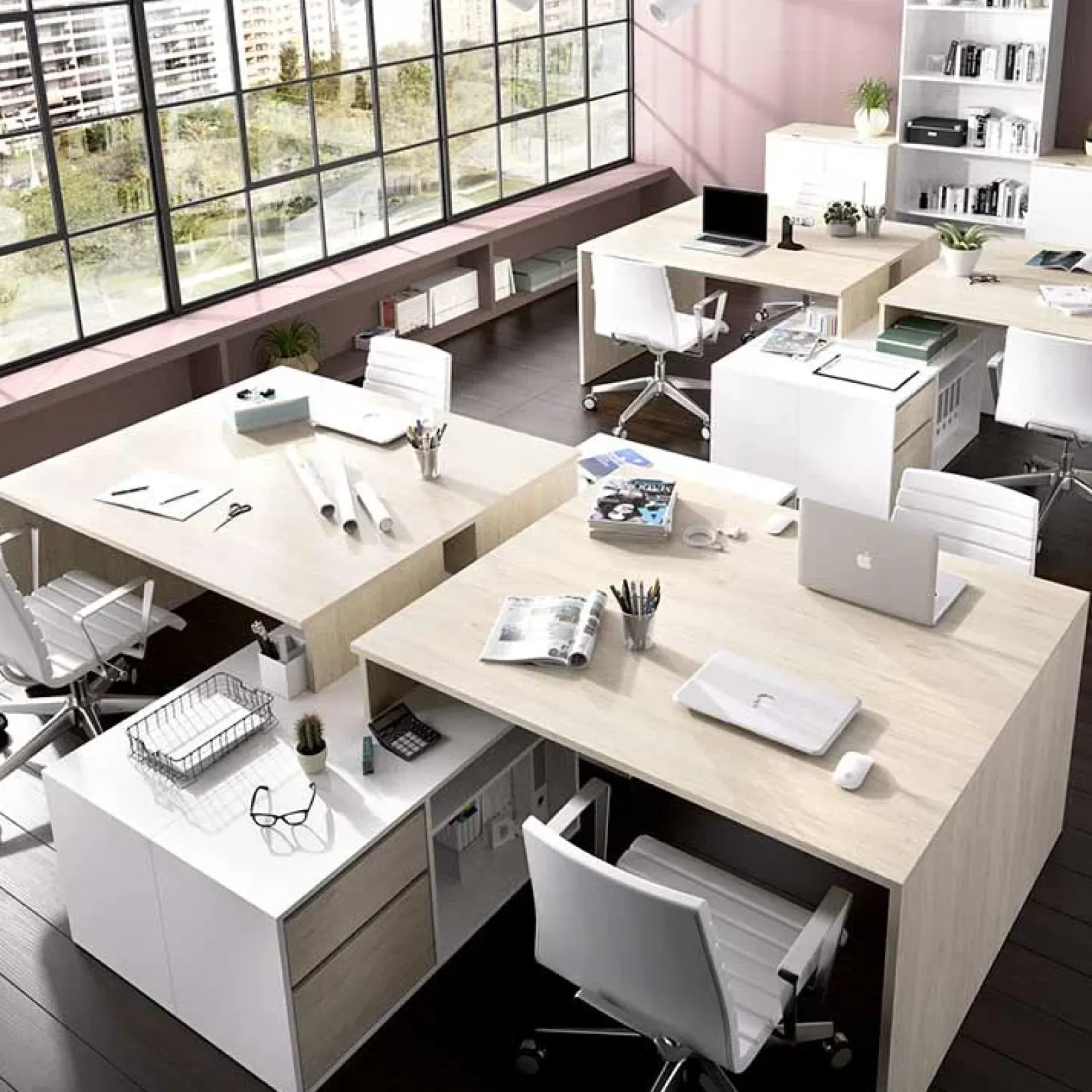 Garnero Arredamenti Scrivanie Per Ragazzi|Scrivanie Ufficio-Scrivania 139x92cm ufficio angolare bianco lucido rovere Teddy Rovere - Bianco Lucido