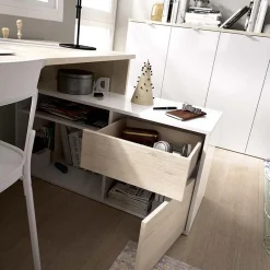 Garnero Arredamenti Scrivanie Per Ragazzi|Scrivanie Ufficio-Scrivania 139x92cm ufficio angolare bianco lucido rovere Teddy Rovere - Bianco Lucido