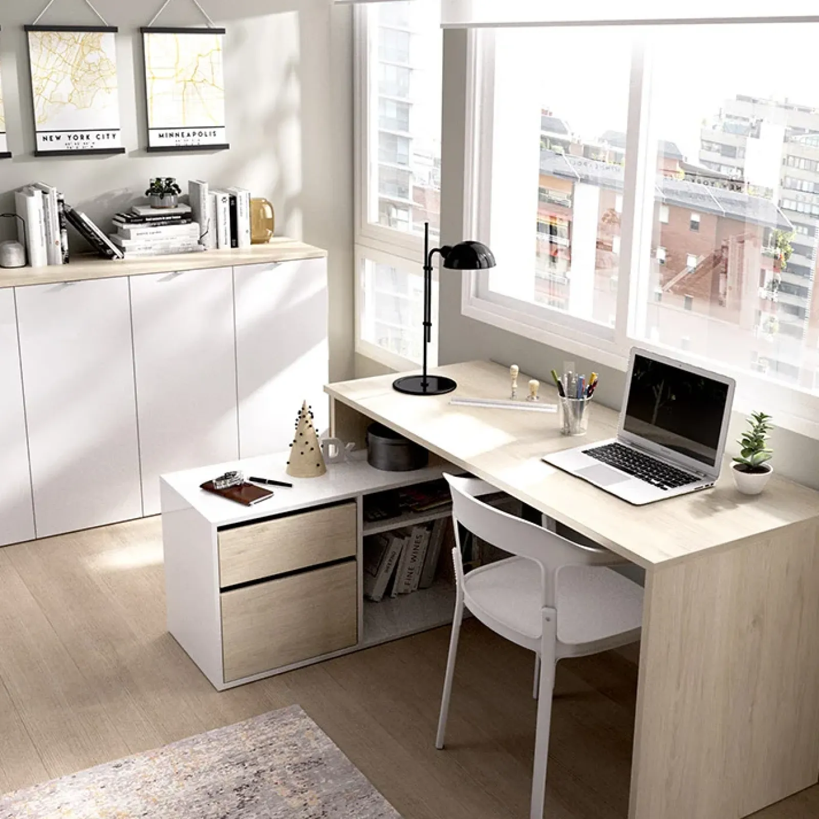 Garnero Arredamenti Scrivanie Per Ragazzi|Scrivanie Ufficio-Scrivania 139x92cm ufficio angolare bianco lucido rovere Teddy Rovere - Bianco Lucido