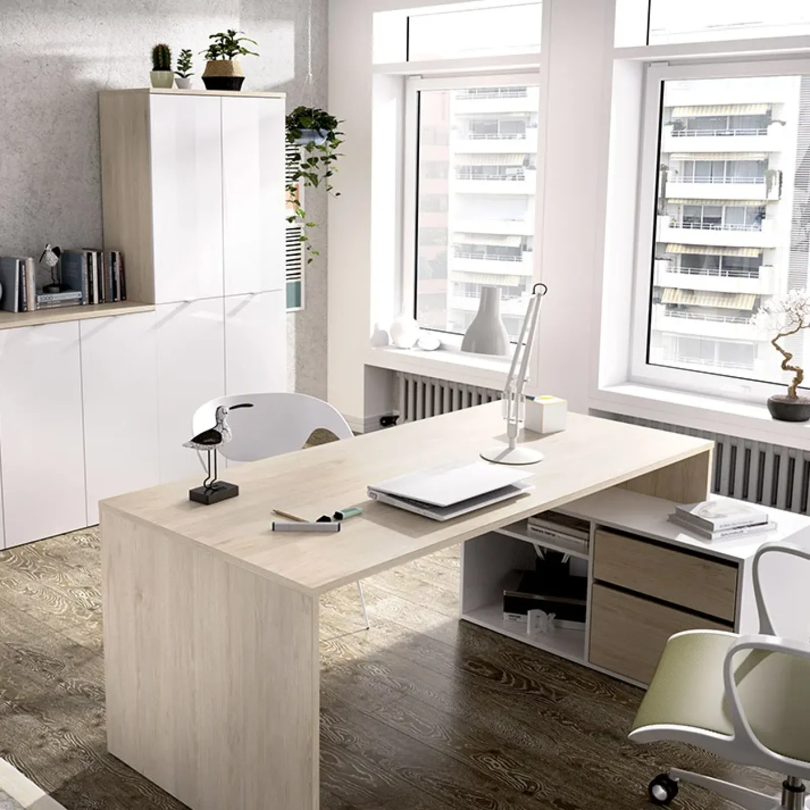 Garnero Arredamenti Scrivanie Per Ragazzi|Scrivanie Ufficio-Scrivania 139x92cm ufficio angolare bianco lucido rovere Teddy Rovere - Bianco Lucido