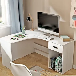 Garnero Arredamenti Scrivanie Per Ragazzi|Scrivanie Ufficio-Scrivania 155x75cm ufficio angolare salvaspazio bianco William Bianco Opaco