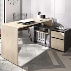 Garnero Arredamenti Scrivanie Per Ragazzi|Scrivanie Ufficio-Scrivania 139x92cm ufficio angolare moderna rovere grafite Teddy Rovere - Grafite