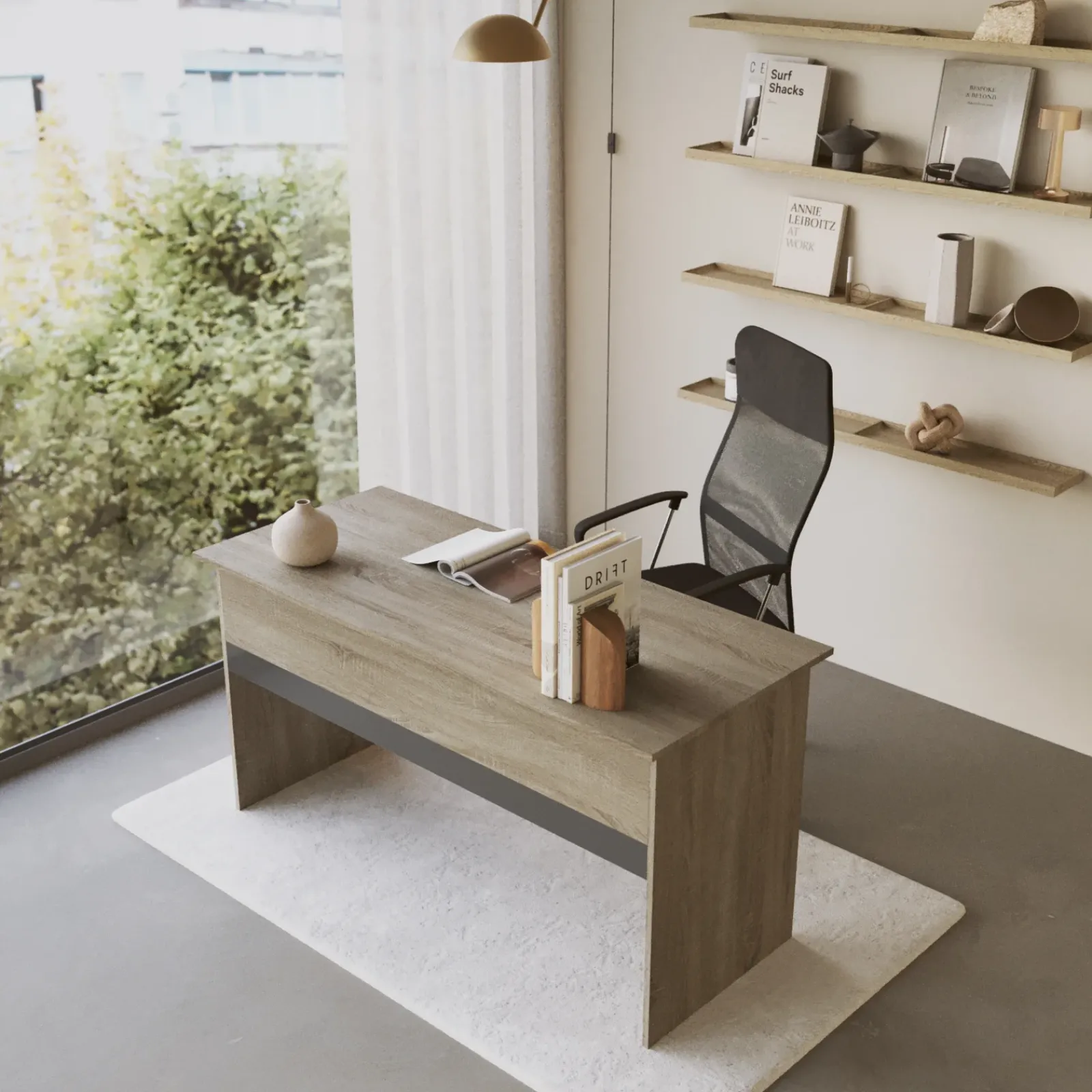 Garnero Arredamenti Scrivanie Ufficio|Scrivanie Ufficio-Scrivania 140x60cm ufficio moderna rovere antracite lucido Time Q