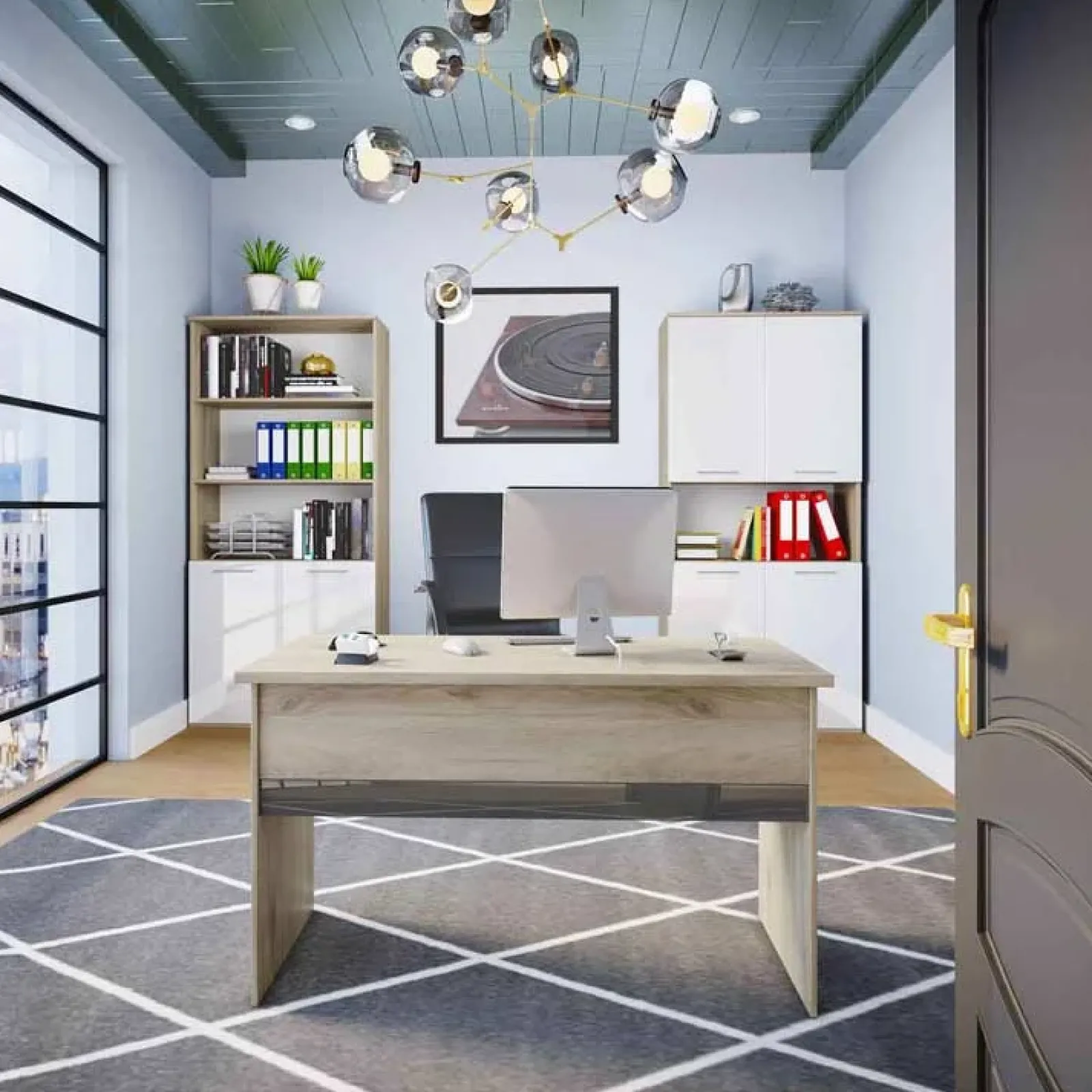 Garnero Arredamenti Scrivanie Ufficio|Scrivanie Ufficio-Scrivania 140x60cm ufficio moderna rovere antracite lucido Time Q