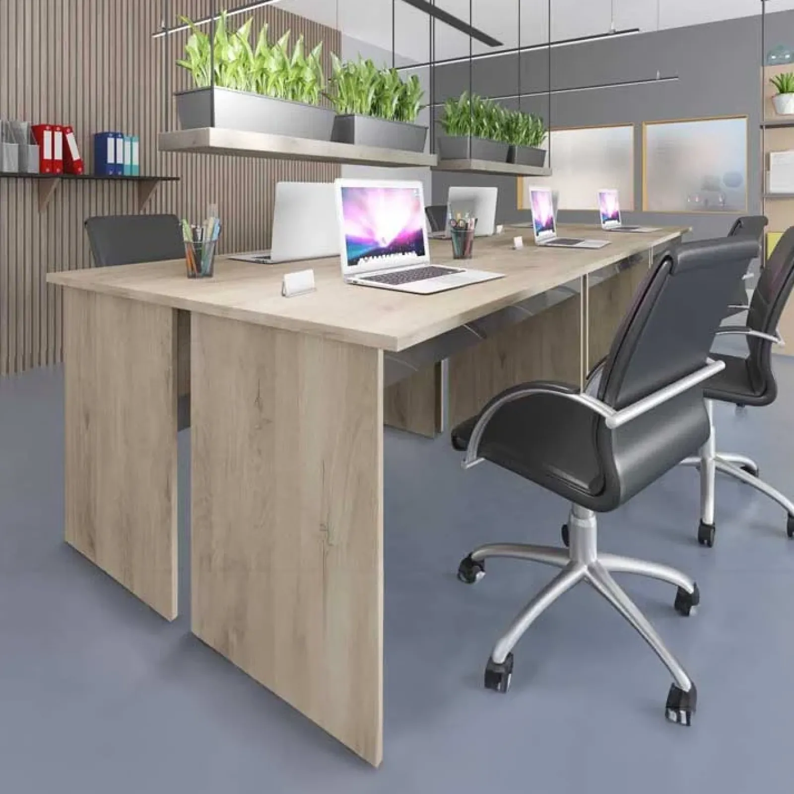 Garnero Arredamenti Scrivanie Ufficio|Scrivanie Ufficio-Scrivania 140x60cm ufficio moderna rovere antracite lucido Time Q