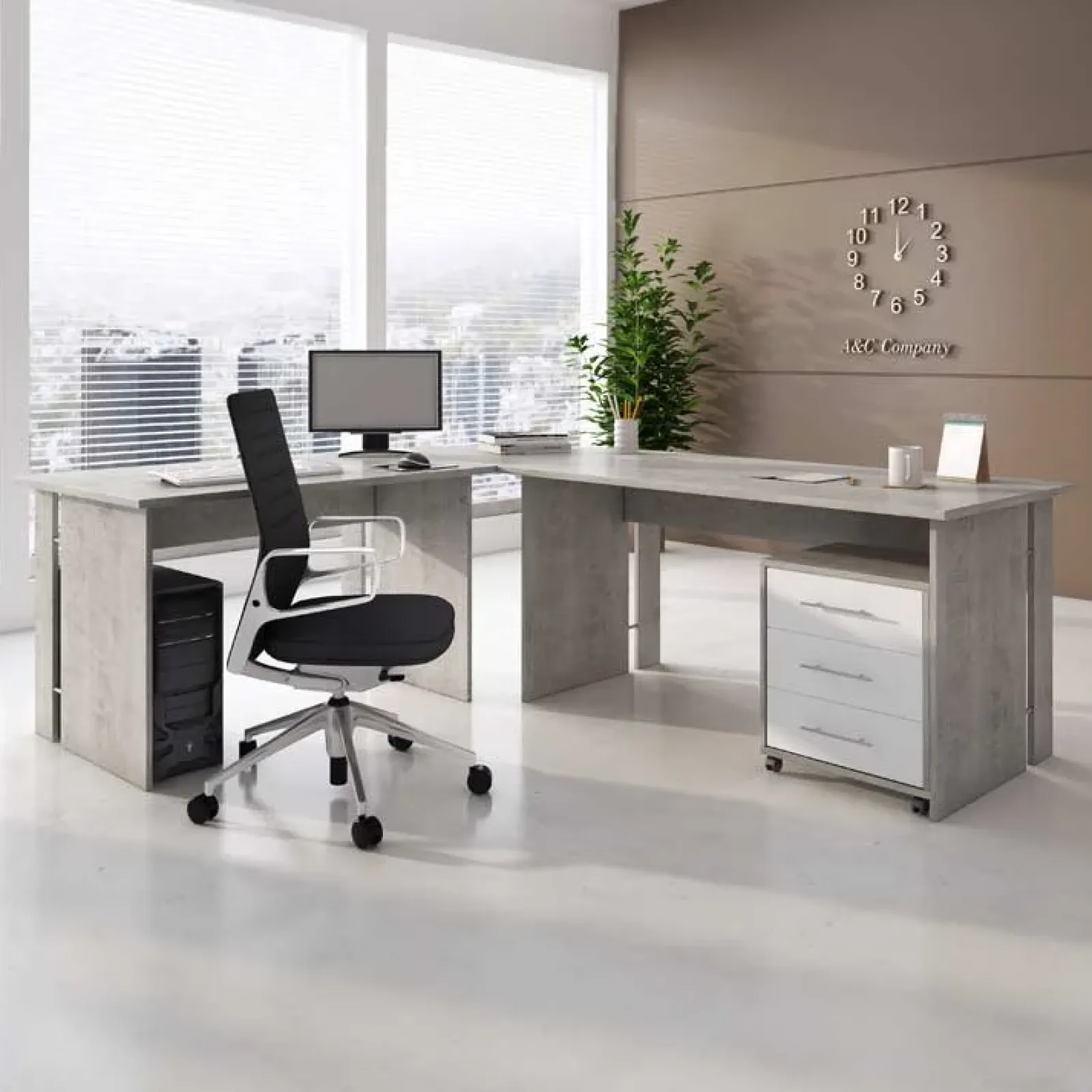 Garnero Arredamenti Scrivanie Per Ragazzi|Scrivanie Ufficio-Scrivania 150x75cm ufficio moderna Woody Cemento