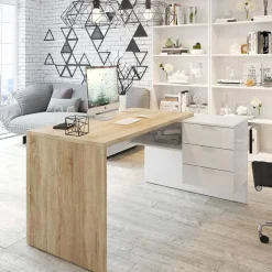 Garnero Arredamenti Scrivanie Per Ragazzi|Scrivanie Ufficio-Scrivania 145x108cm ufficio reversibile bianco opaco rovere Work