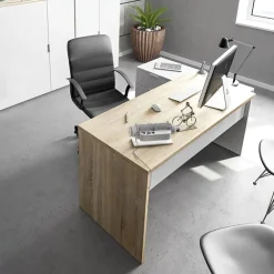 Garnero Arredamenti Scrivanie Per Ragazzi|Scrivanie Ufficio-Scrivania 145x108cm ufficio reversibile bianco opaco rovere Work