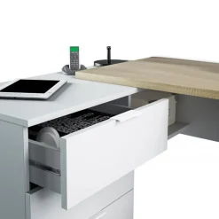 Garnero Arredamenti Scrivanie Per Ragazzi|Scrivanie Ufficio-Scrivania 145x108cm ufficio reversibile bianco opaco rovere Work