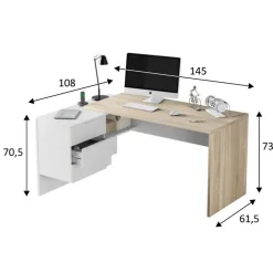 Garnero Arredamenti Scrivanie Per Ragazzi|Scrivanie Ufficio-Scrivania 145x108cm ufficio reversibile bianco opaco rovere Work