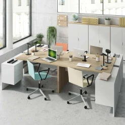 Garnero Arredamenti Scrivanie Per Ragazzi|Scrivanie Ufficio-Scrivania 145x108cm ufficio reversibile bianco opaco rovere Work