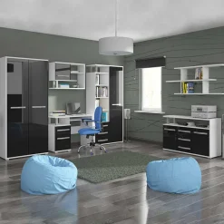 Garnero Arredamenti Scrivanie Per Ragazzi|Scrivanie Ufficio-Scrivania 100x53cm ufficio salvaspazio bianco opaco e nero lucido Rosy