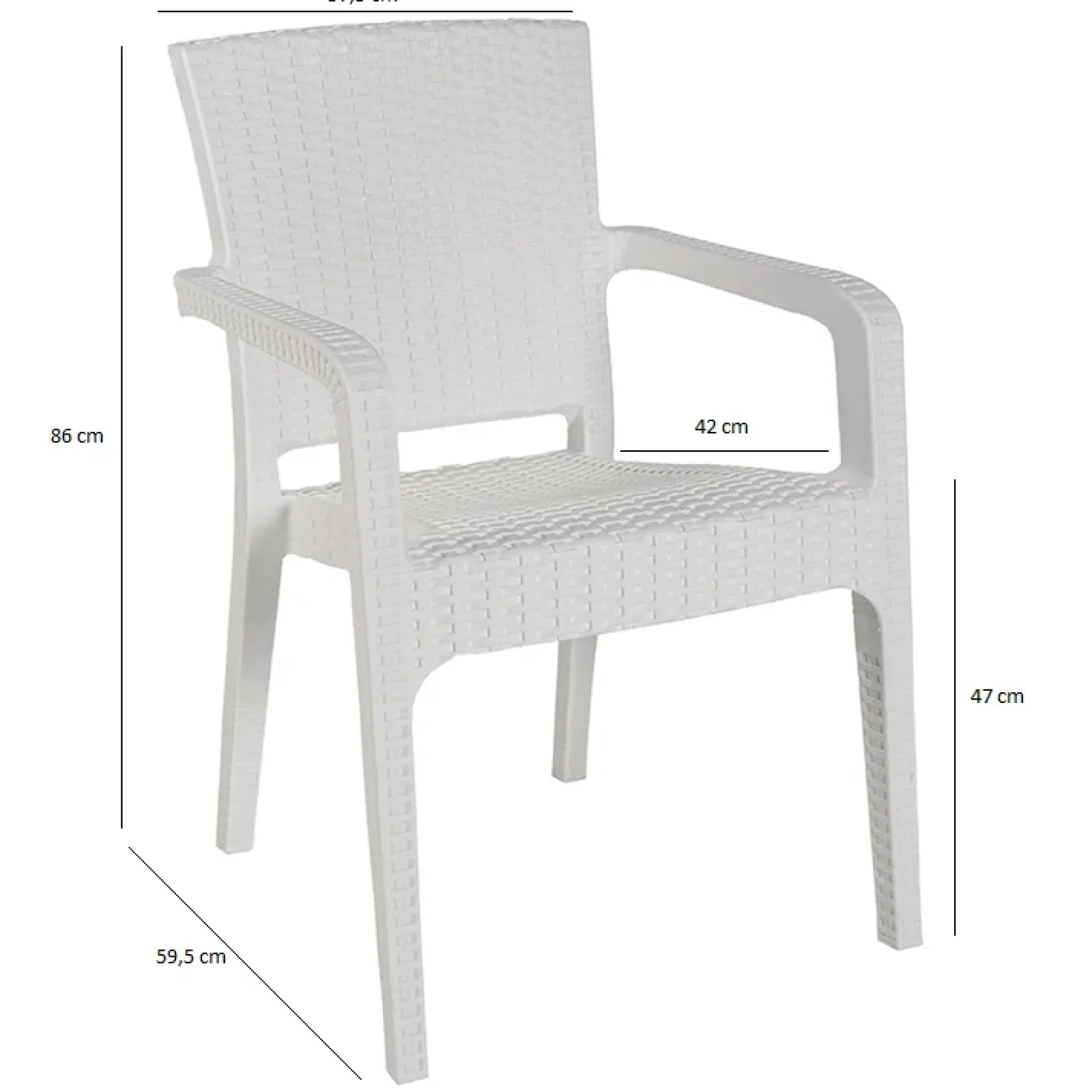 Garnero Arredamenti Sedie Da Giardino-Sedia da giardino esterno bar dehors con braccioli polipropilene effetto rattan Maddy Bianco