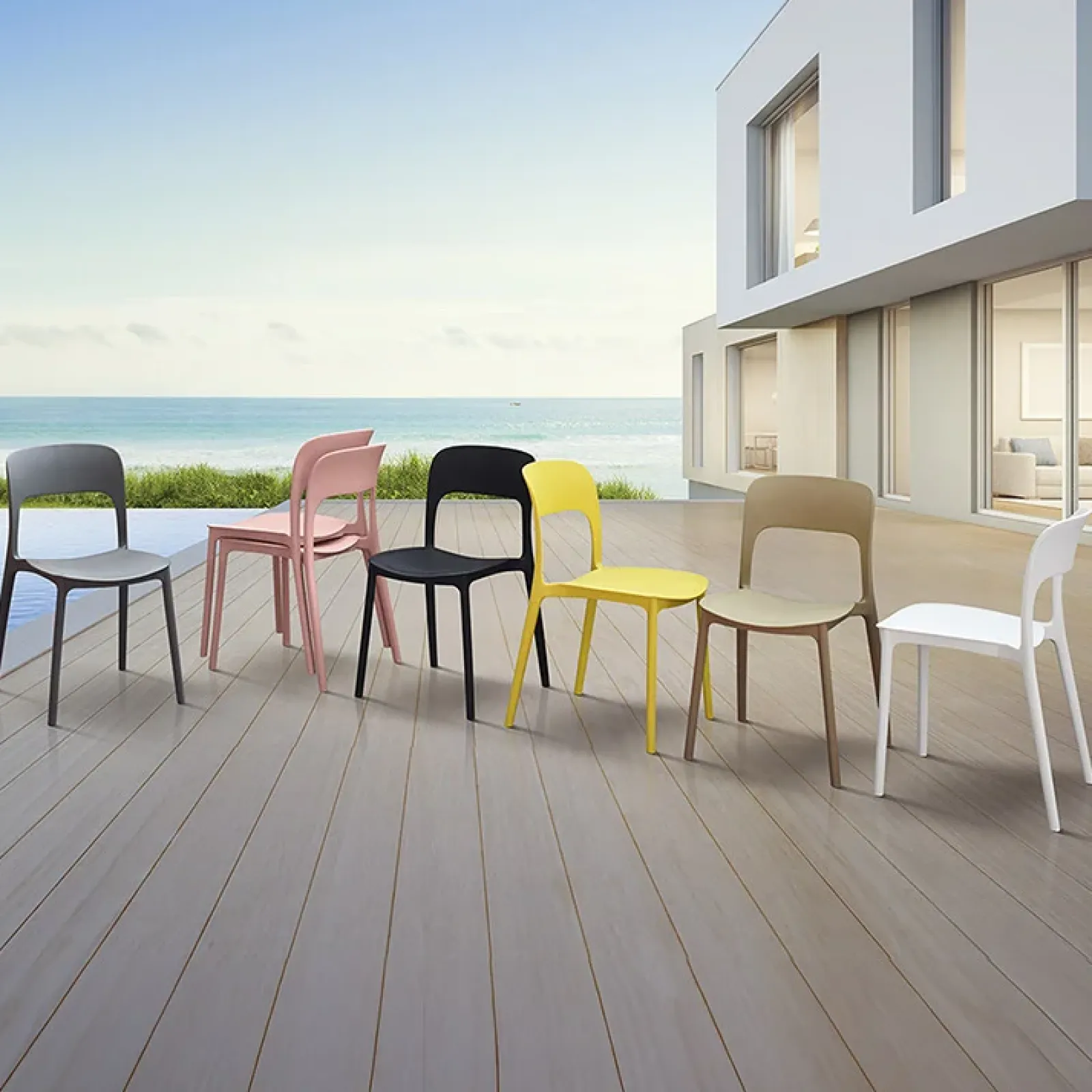 Garnero Arredamenti Sedie Da Giardino-Sedia da giardino esterno bar dehors impilabile polipropilene bianca Halyard Bianco