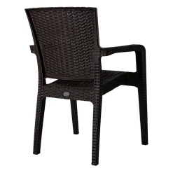 Garnero Arredamenti Sedie Da Giardino-Sedia da giardino esterno bar dehors con braccioli polipropilene effetto rattan scuro Maddy Marrone