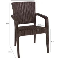 Garnero Arredamenti Sedie Da Giardino-Sedia da giardino esterno bar dehors con braccioli polipropilene effetto rattan scuro Maddy Marrone