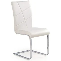 Garnero Arredamenti Sedie Imbottite Ecopelle-Sedia da pranzo imbottita a slitta in ecopelle bianco e acciaio cromato Diamante