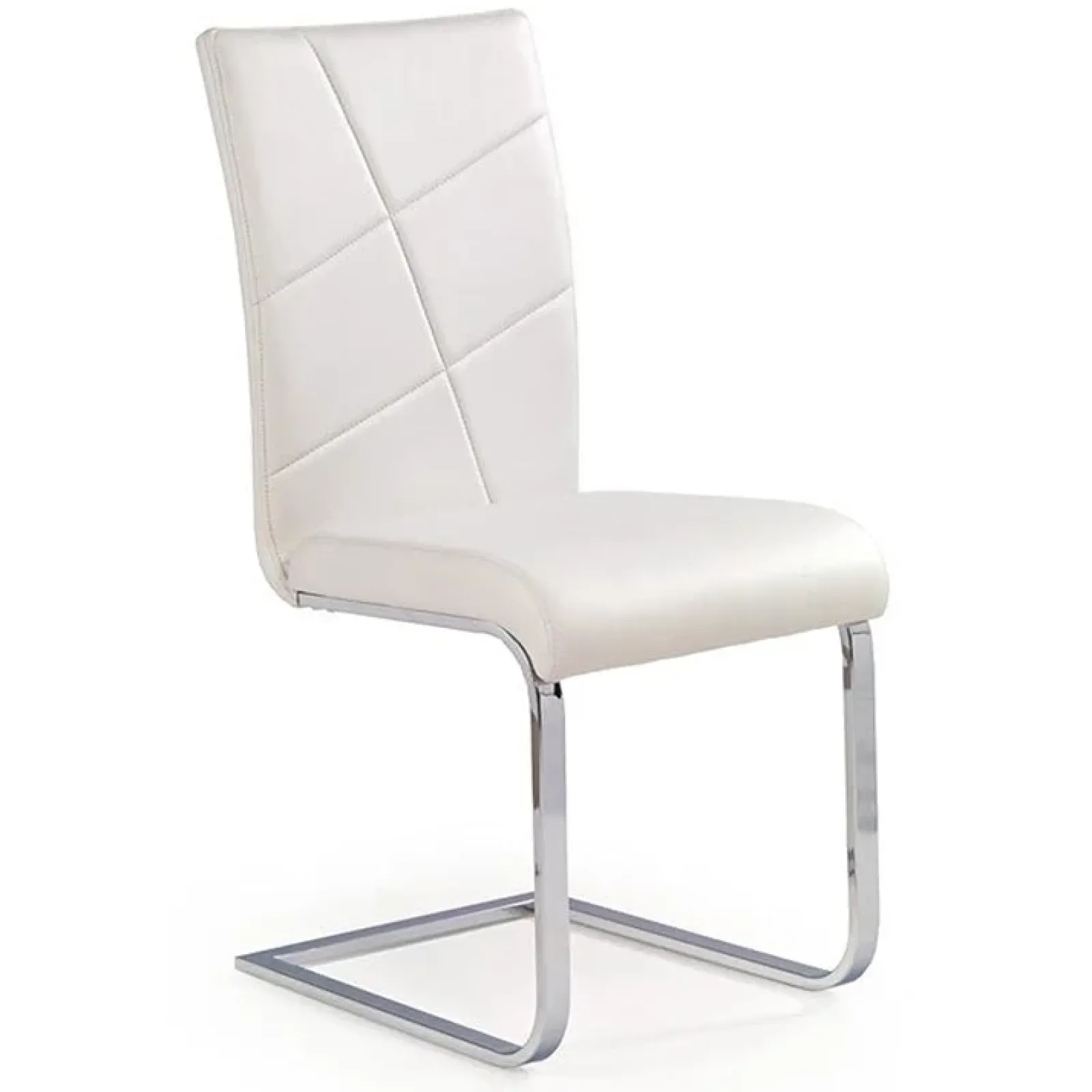 Garnero Arredamenti Sedie Imbottite Ecopelle-Sedia da pranzo imbottita a slitta in ecopelle bianco e acciaio cromato Diamante
