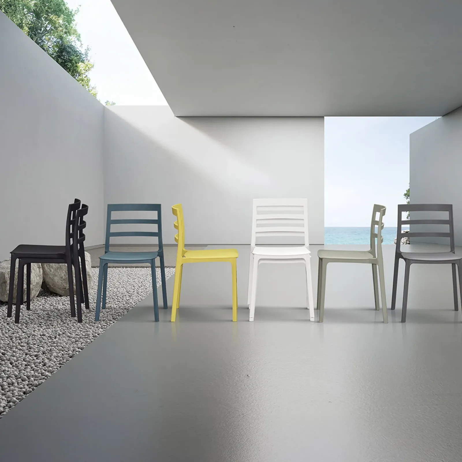 Garnero Arredamenti Sedie Polipropilene-Sedia da pranzo impilabile moderna in polipropilene Nature Nero