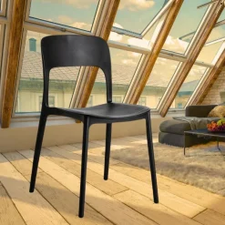 Garnero Arredamenti Sedie Polipropilene-Sedia da pranzo impilabile moderna polipropilene nera Halyard Nero